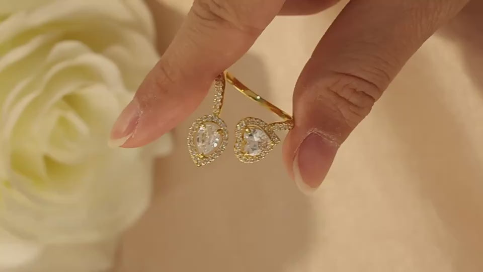 Eleganter verstellbarer Damenring mit Herz- und Tropfen-Zirkonia