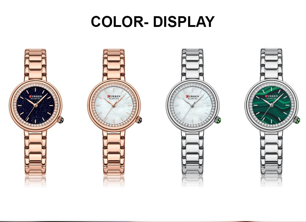 Elegant women's wristwatch with small dial and metal strap