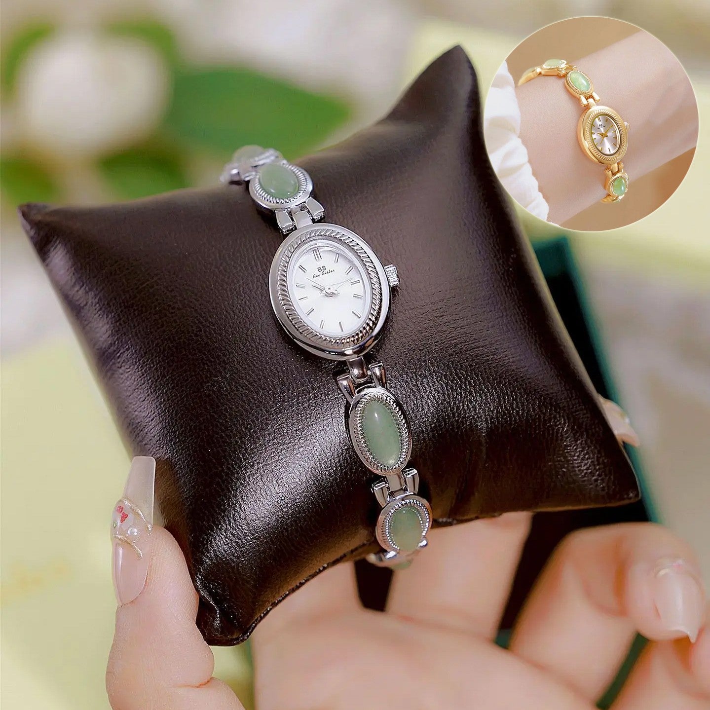 Elegant women's watch with natural stone