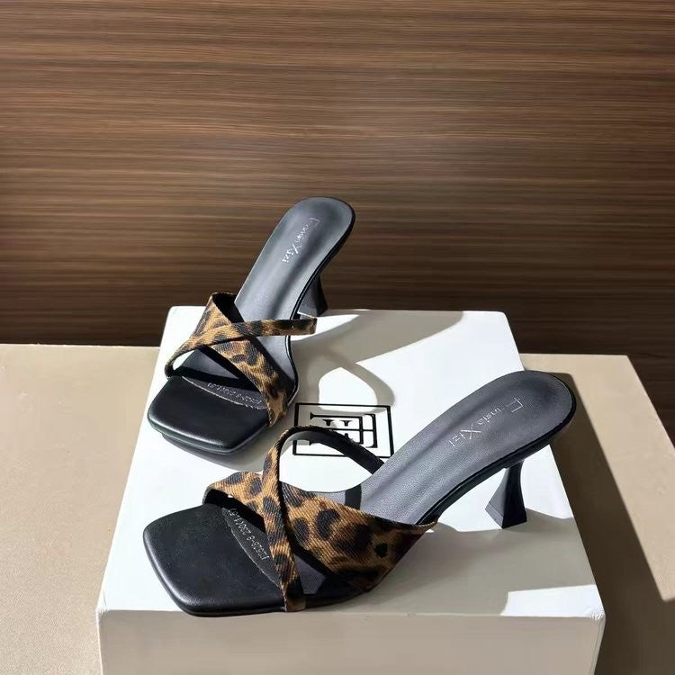 Elegant Women's Leopard Print Heeled Sandals