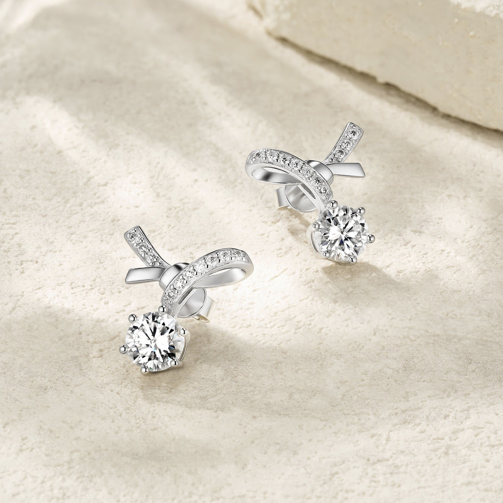 Elegante 925 Silber Schleifen-Ohrringe mit 1ct Moissanit