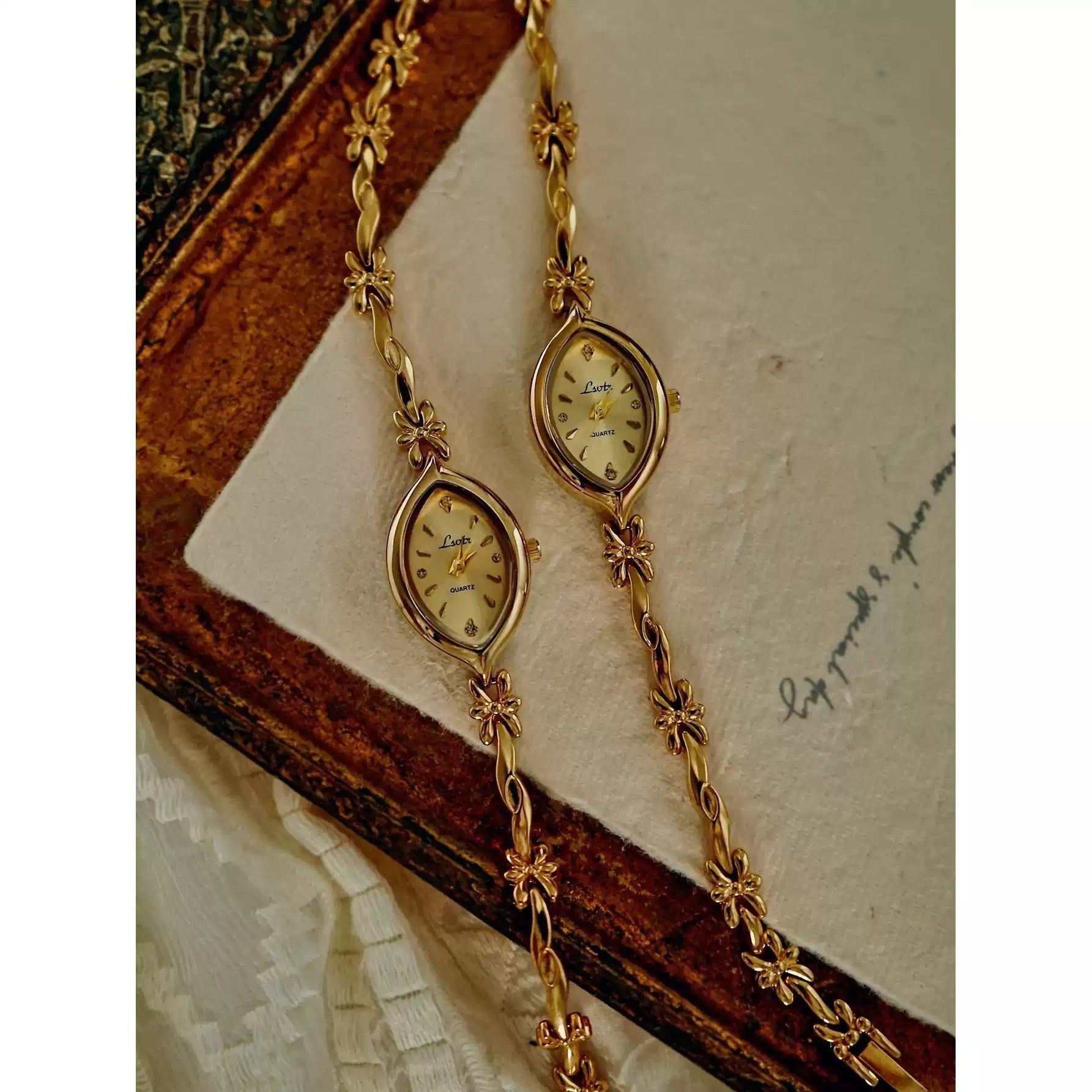 Elegant ladies' vintage-style wristwatch with floral design
