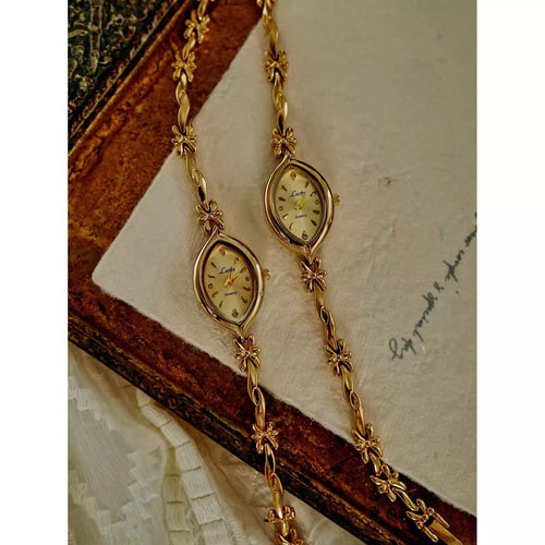 Elegant ladies' vintage-style wristwatch with floral design